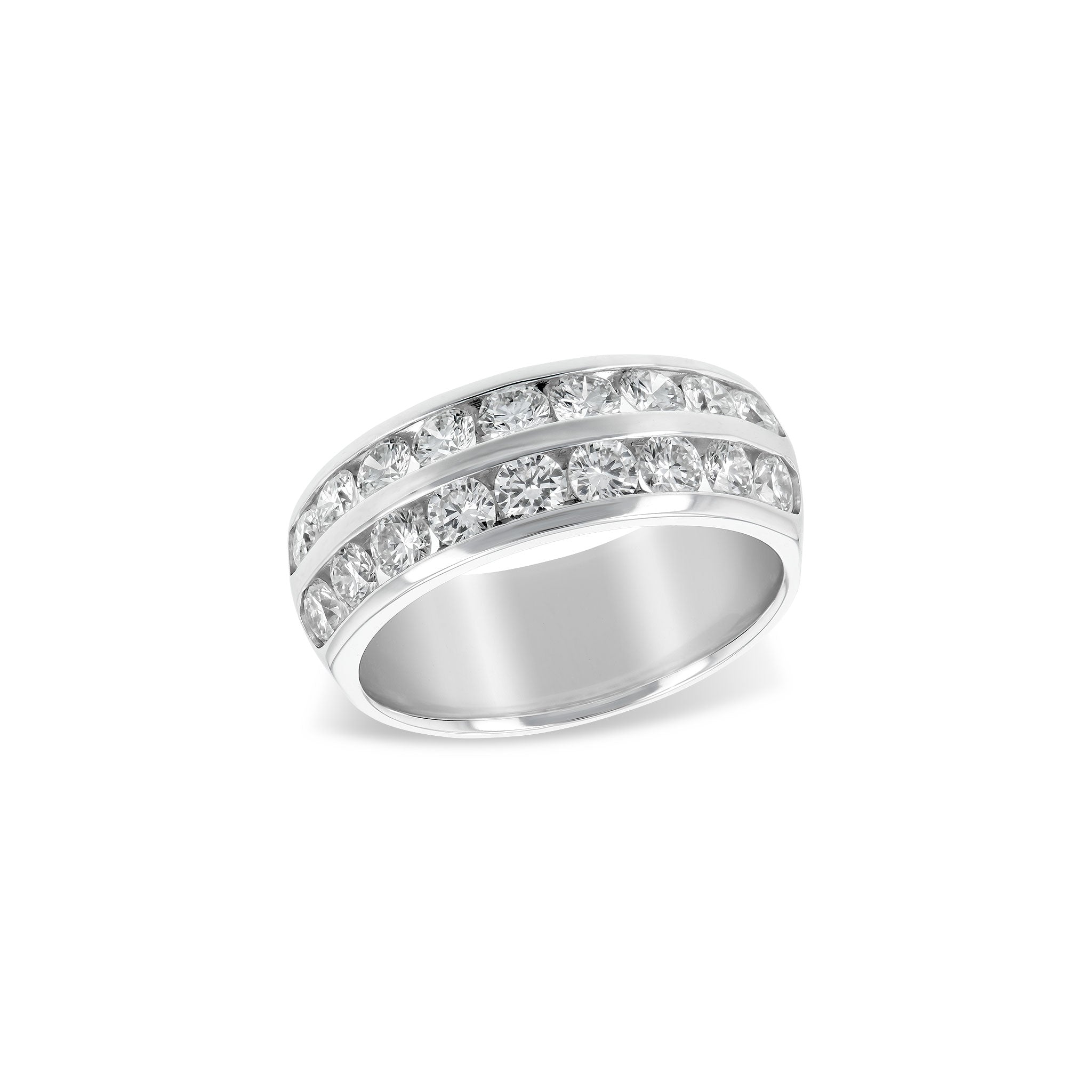 14 Karat White Gold, Double Row Channel Set Anniversary Ring with 1.50ctw Round Brilliant Cut Diamonds