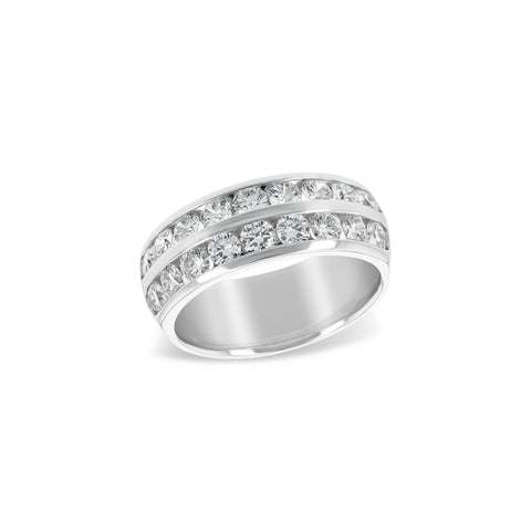14 Karat White Gold, Double Row Channel Set Anniversary Ring with 1.50ctw Round Brilliant Cut Diamonds