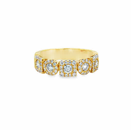 18 Karat Yellow Gold Halo Fashion Ring with .88ctw Round Brilliant Cut Diamonds