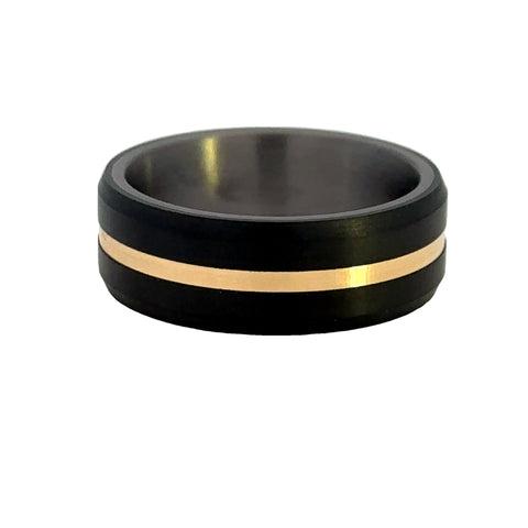 Black/Yellow Tantalum/14K 8Mm, Beveled Edge Ring Size 10
