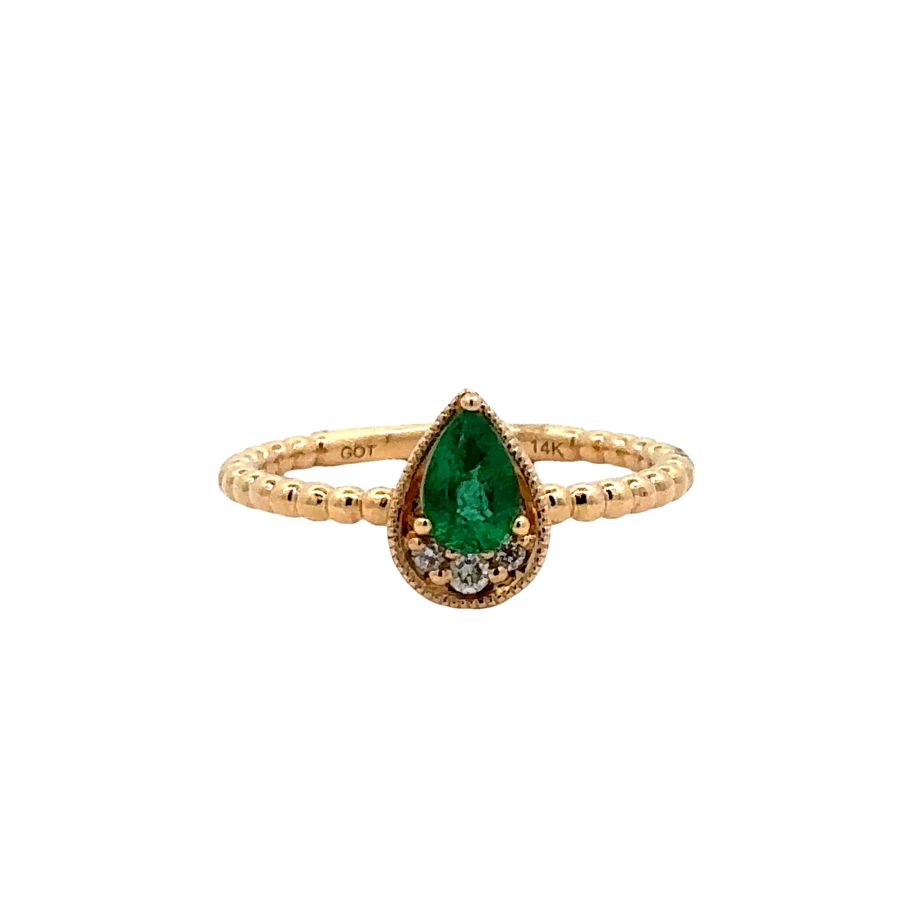 Teardrop With Beaded Shank Fashion Ring | 14k Yellow