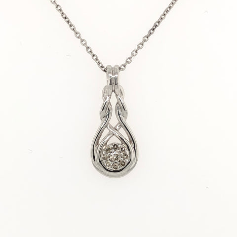 Lady's White Sterling Silver Woven Fashion Pendant With 0.08Tw Round H