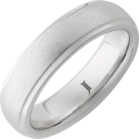 White Serenium Stone 6Mm Domed, Groove Wedding Band Size 10