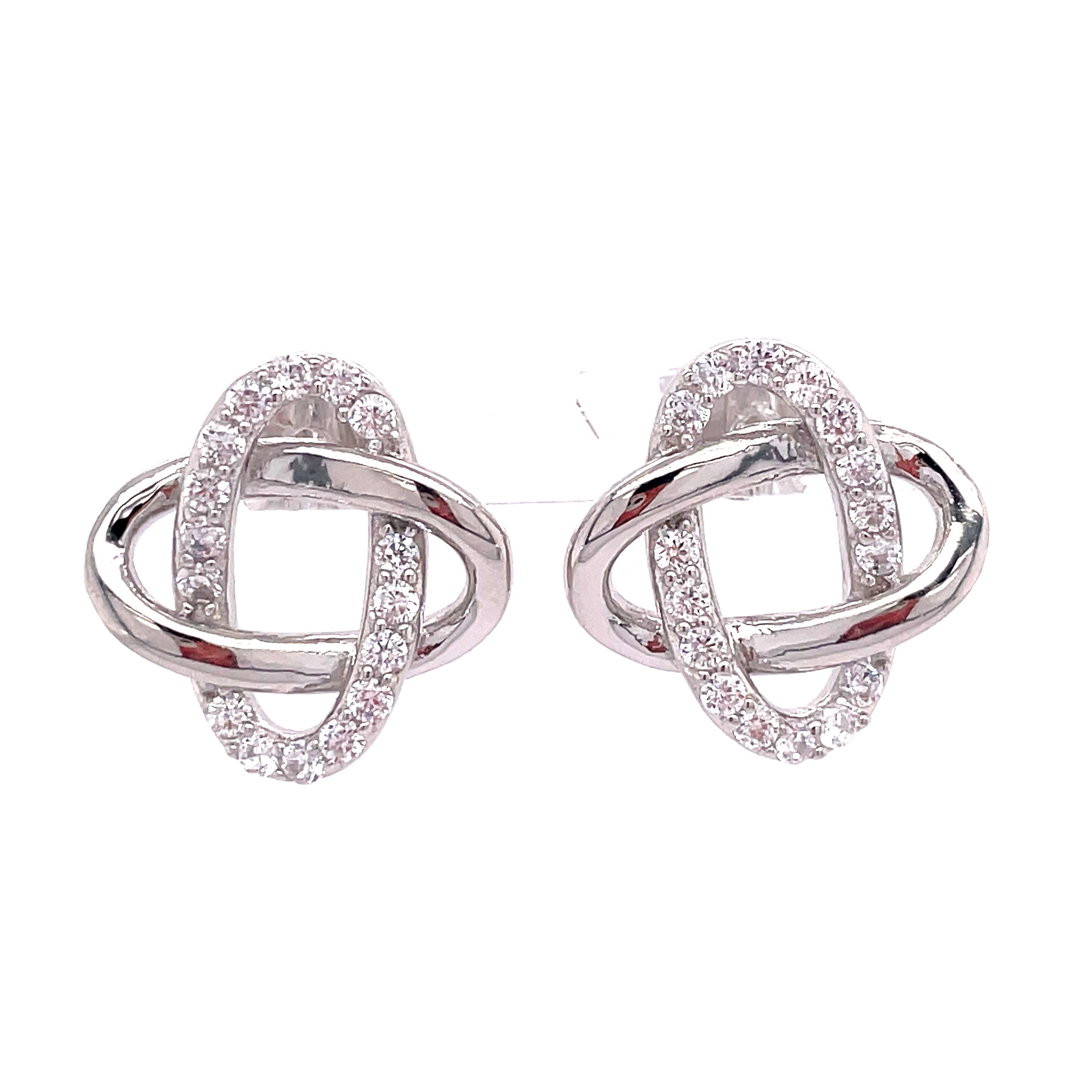 White Polished Sterling Silver Interlocking Circles Earrings Jewelry W