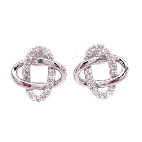 White Polished Sterling Silver Interlocking Circles Earrings Jewelry W