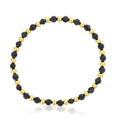 4mm Black Agate with Alternating Gold Filled Beads Bracelet 7''