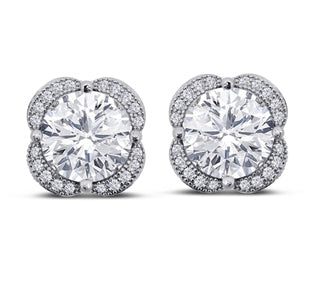 Lady's White 18K Over Sterling Silver Pave' Flower Style  With 2.00Tw