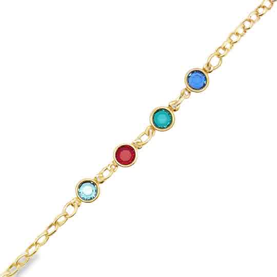Lady's Yellow 14K Gold Filled Connected Cable Bracelet With Four (4) B