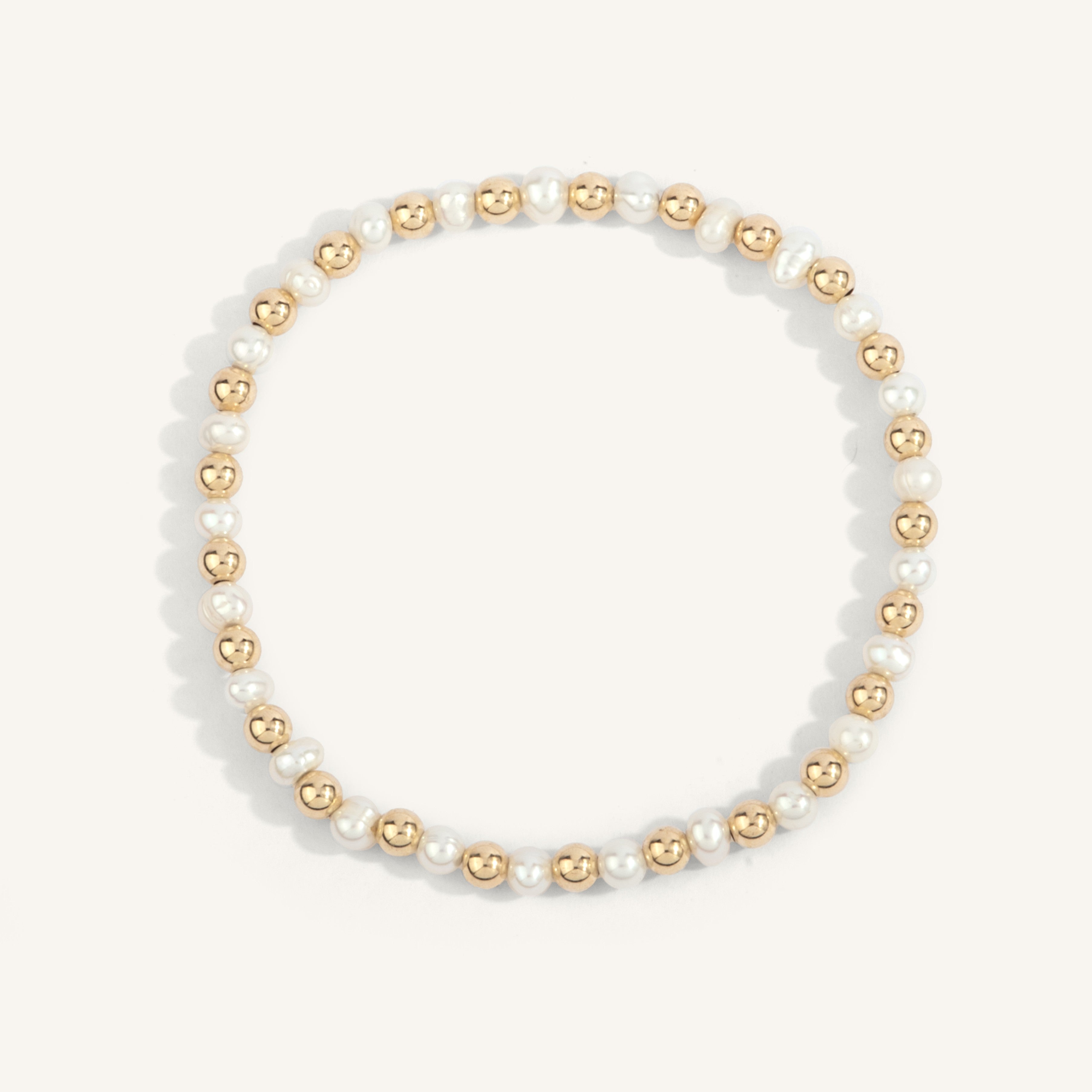4mm Smooth Pearls with Alternating Gold Filled Beads 7''