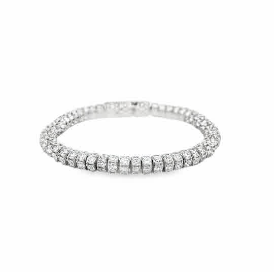 Lady's White 14 Karat Round, Linked Lab Created Bracelet With 330 = 20