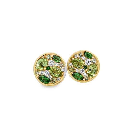 Lady's Yellow 14 Karat Round, Cluster Style Studs Earrings With = 1.03