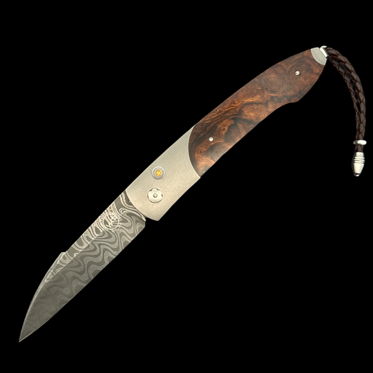 Automatic Opening Folding Knife | Titanium, Damascus, And Ironwood