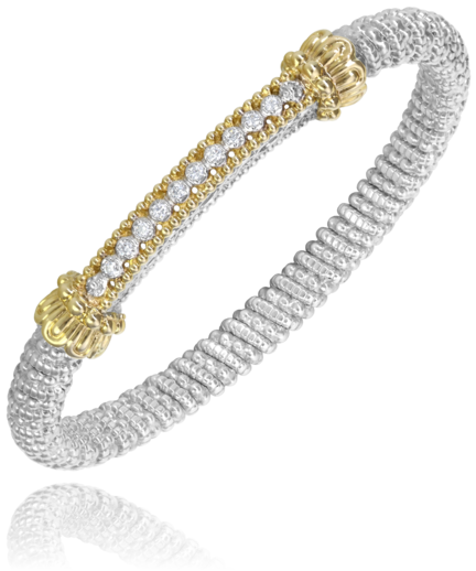 Lady's Tt 14 Karat/Sterling Silver 6Mm Bar Bracelet With 0.15Tw Round