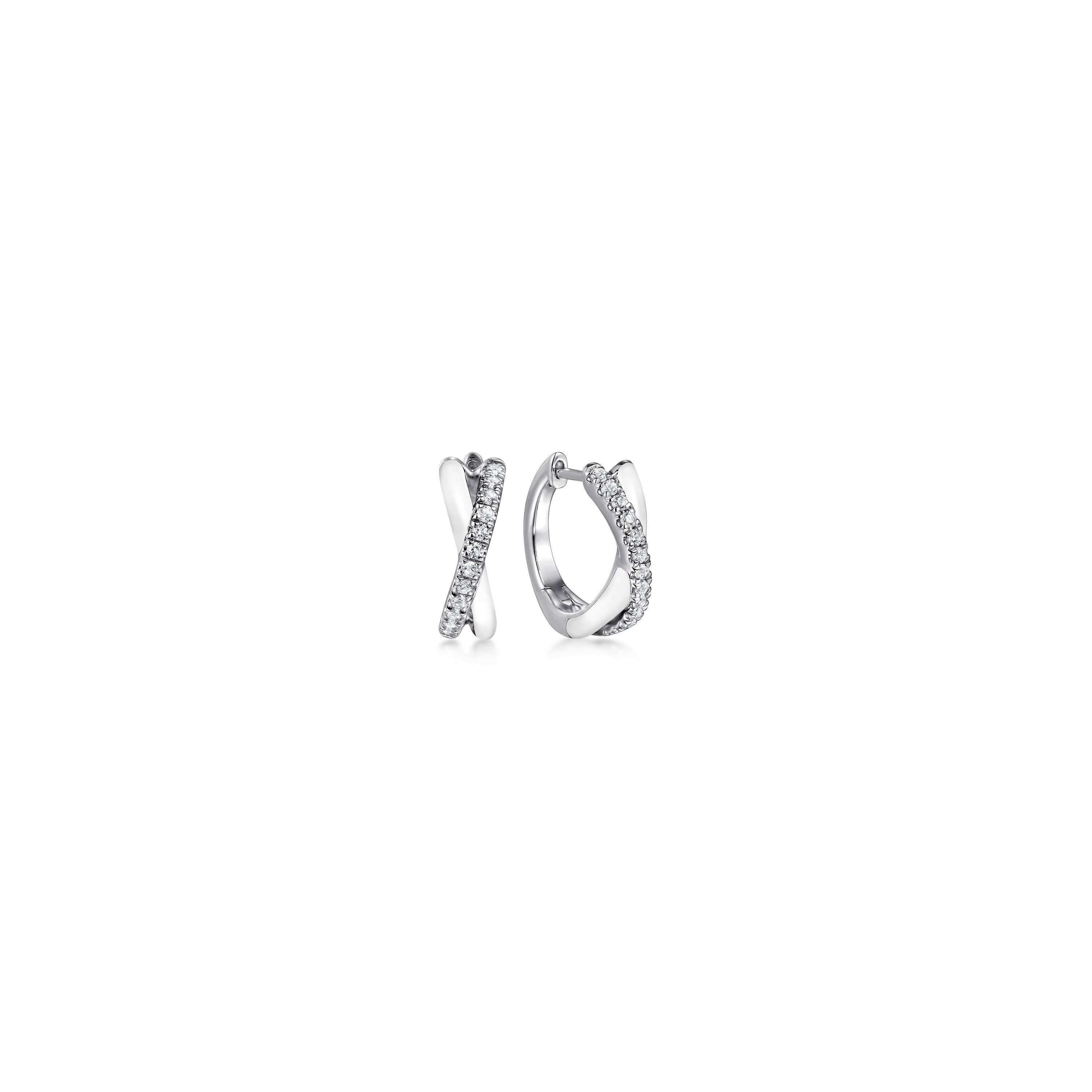 Enamel Crossover Hoop Earrings | White Sterling