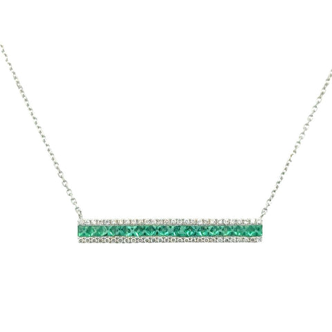 Lady's White 18 Karat Bar Necklace With 15=0.81Tw Princess Emeralds An