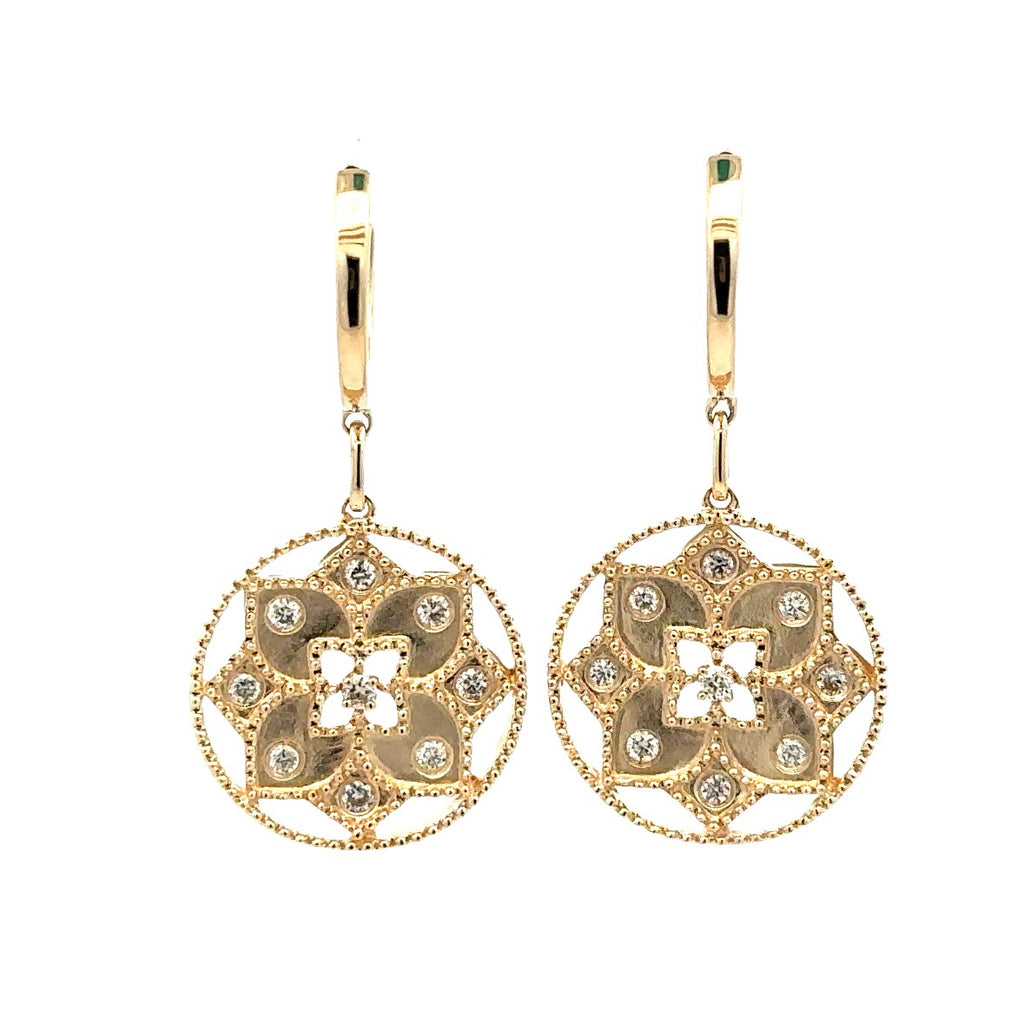 Round Medallion Dangle Earrings | 14k Yellow