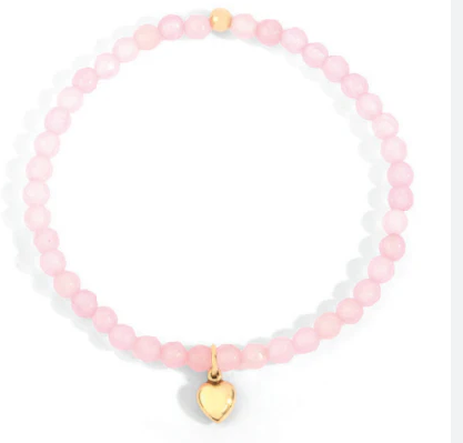 4mm Faceted Rose Quartz with Gold Filled Puffy Heart Charm
