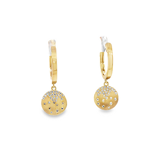 Lady's Satin 14 Karat Yellow Flush Set Dangle Disc Earrings With 0.14T