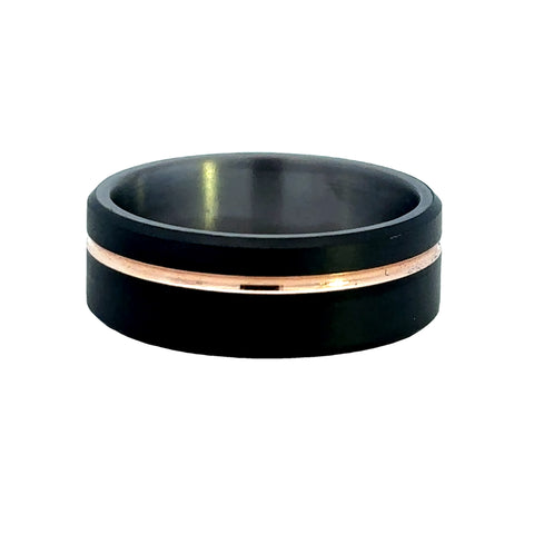 Black/Rose Tantalum/14K 8Mm, With Thin Line And Matte Finish Ring Size