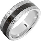 White Serenium Moon 8Mm Flat 3Mm Dinosaur Bone Grey, With Moon Crater Pattern Edges Wedding Band Size 10.5