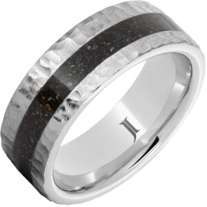 White Serenium Moon 8Mm Flat 3Mm Dinosaur Bone Grey, With Moon Crater Pattern Edges Wedding Band Size 10.5