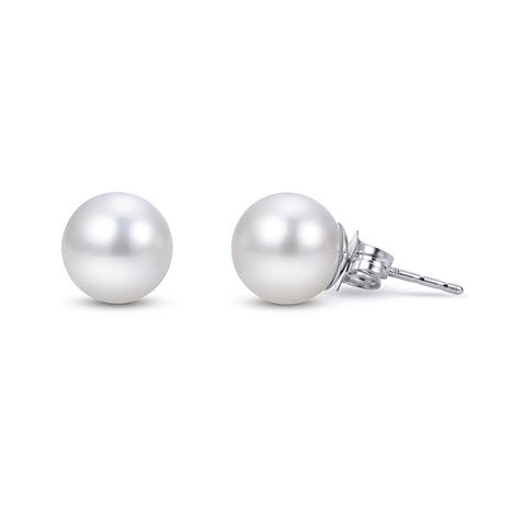 Lady's White 14 Karat "A" Studs Earrings With 2=8.00Mm Akoya Pearls