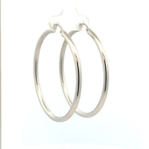Lady's White 14 Karat 3 X 50Mm Tube Hoop Earrings
