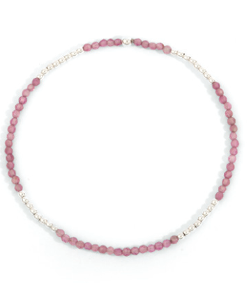 Micro Pink Tourmaline and 2mm Sterling Silver Bracelet