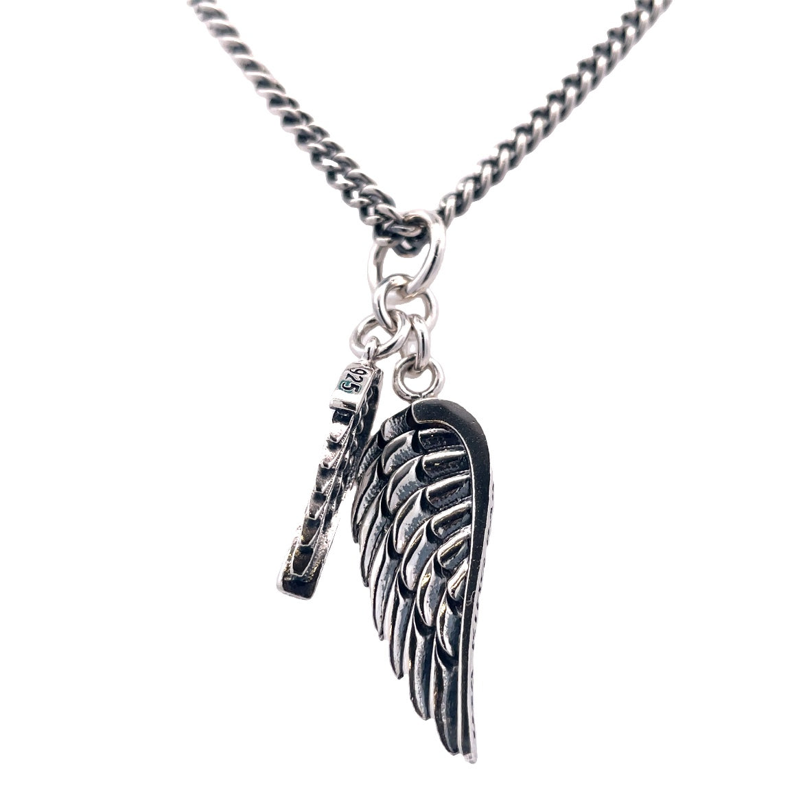 White Sterling Silver Double Wing Pendant On A 24" Curb Link Chain
