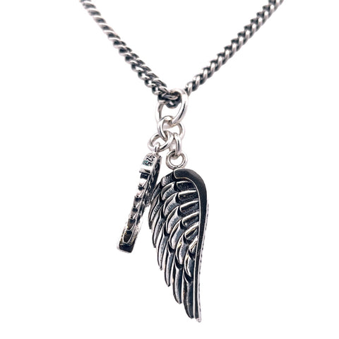 White Sterling Silver Double Wing Pendant On A 24" Curb Link Chain