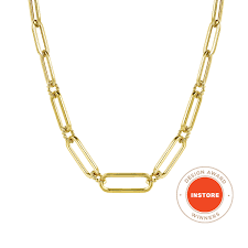14K Yellow Casted Gold Bujukan Bail Link and Hollow Paperclip Link Chain Necklace