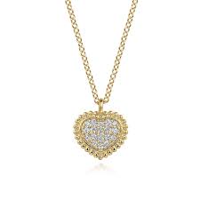 14 Karat Yellow Gold Bujukan Heart Pendant Necklace with 0.11tw Round Brilliant Cut G/H Si1
