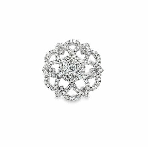 Lady's White 18 Karat Modern Flower Fashion Ring Size 6.5 146 = 1.74tw