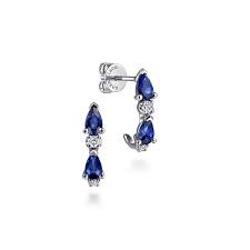 Lady's White 14 Karat Teardrop Hoops Earrings 4 0.88tw Pear Sapphires