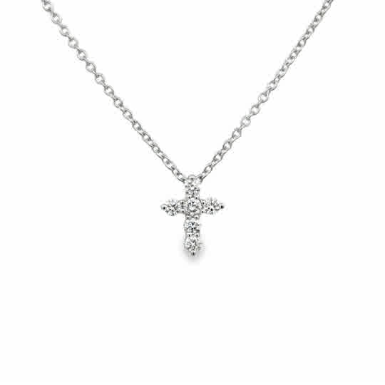 18 Karat White Gold Cross Necklace with .19ctw Round Brilliant Cut Diamonds