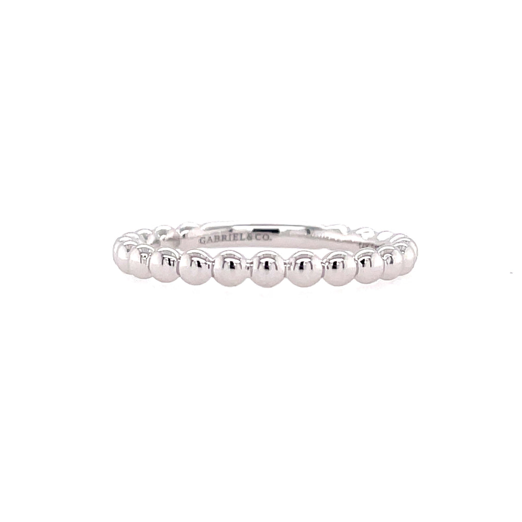 Lady's White Polished 14 Karat Beaded Stackable Fashion Ring Size 6.5
