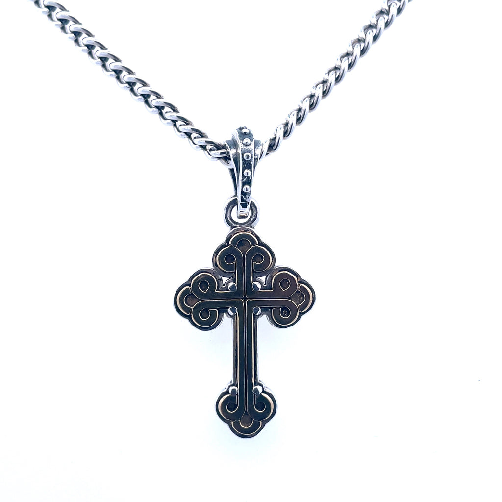 Traditional Cross in Silver Frame Chain | White Sterling/Alloy