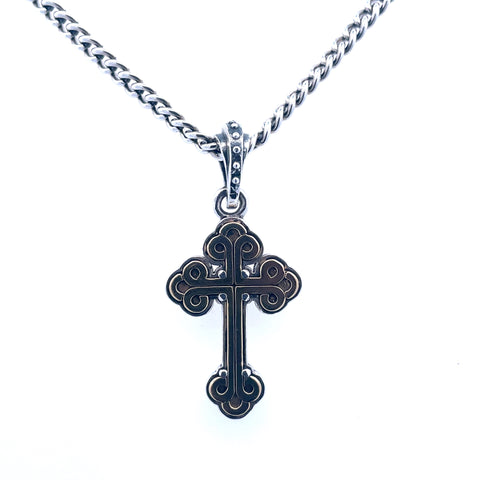 Traditional Cross in Silver Frame Chain | White Sterling/Alloy