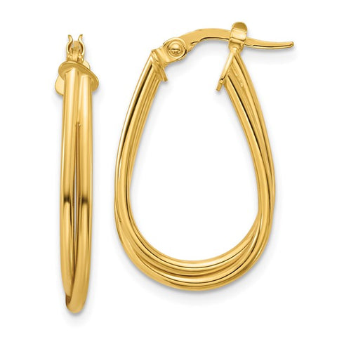 Lady's Yellow 14 Karat Elongated Crossover Hoop Earrings