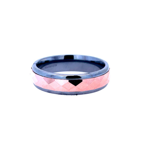 White/Rose Tantalum/14K 6Mm Faceted Center Wedding Band
