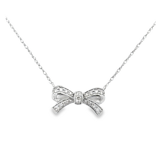 White 10 Karat Stationary, Bow Pendant With 19 0.14Tw Round H/I I1 Dia