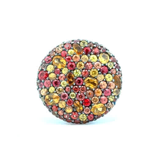 Effy Orange Multi Stone Pave' Ring | 925 Sterling Silver