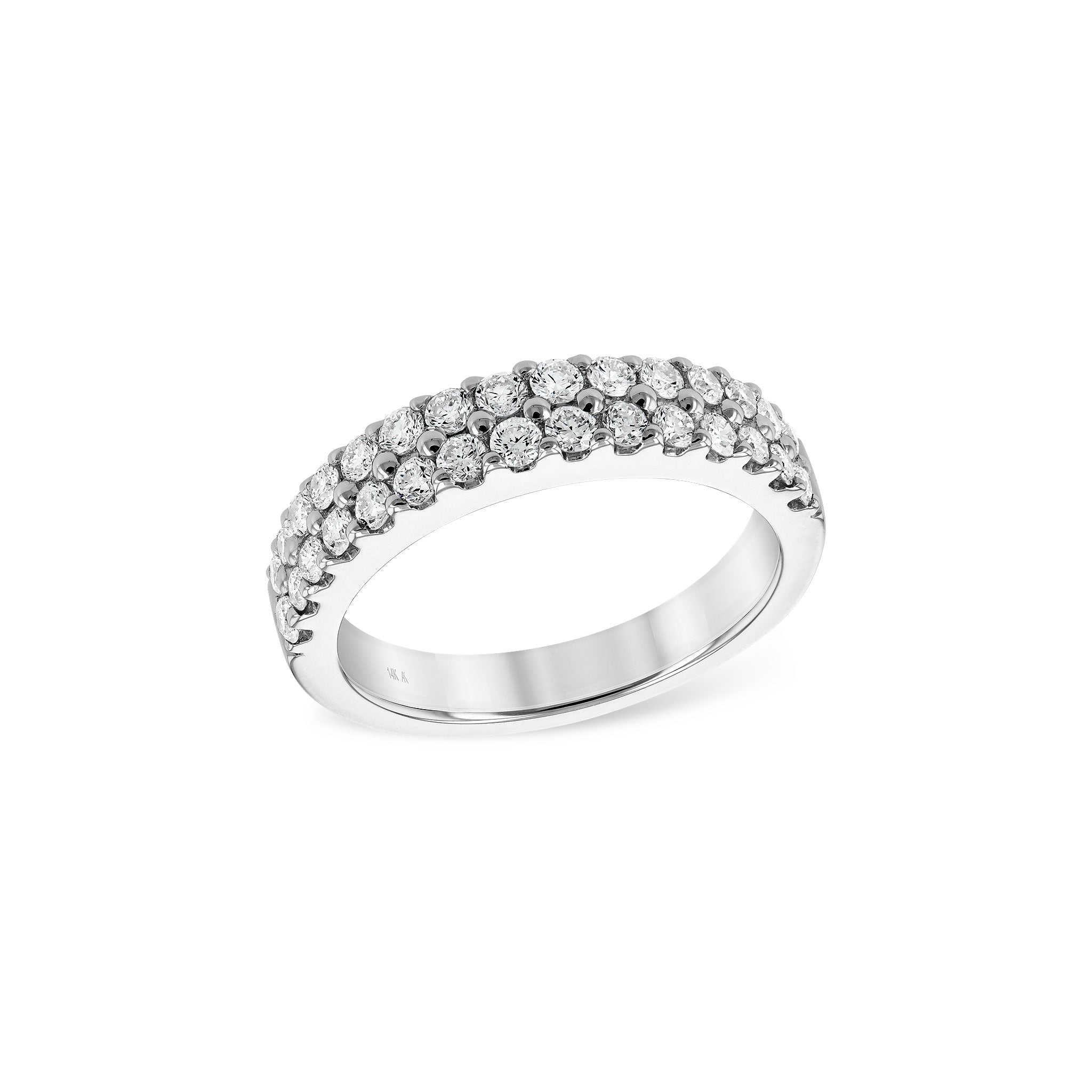 14 Karat White Gold Double Row Anniversary Ring with 1.00ctw Round Brilliant Cut Diamonds
