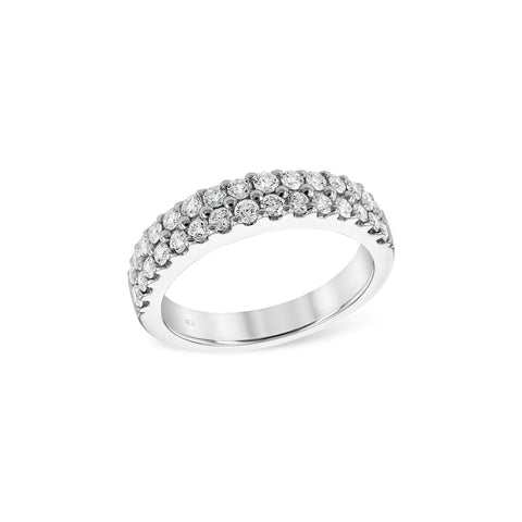 14 Karat White Gold Double Row Anniversary Ring with 1.00ctw Round Brilliant Cut Diamonds