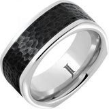 White Serinium 9Mm Black Ceramic Hammered Center Wedding Band Size 10