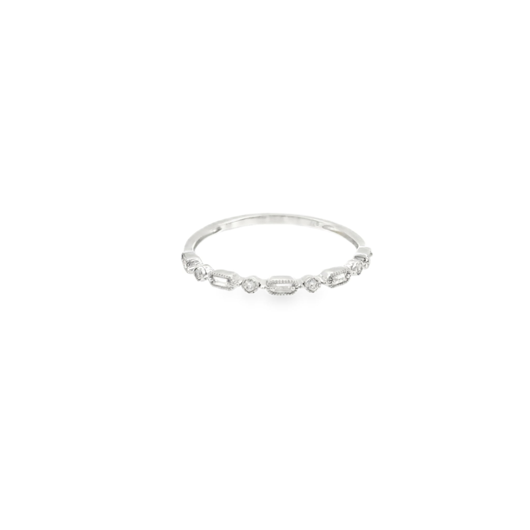 10 Karat White Gold, Alternating Anniversary Ring with Baguette and Round Diamonds