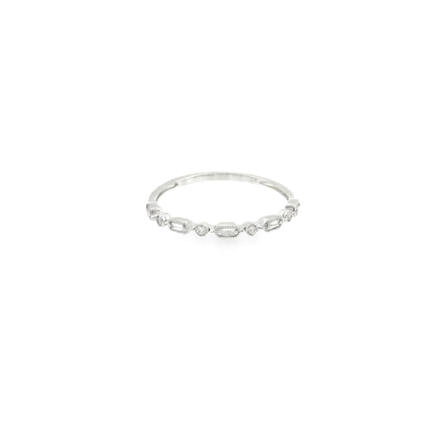 10 Karat White Gold, Alternating Anniversary Ring with Baguette and Round Diamonds