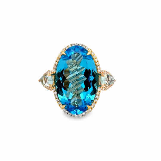 Lady's Yellow 14 Karat Oval Halo Fashion Ring With One = 14.20Ct Oval