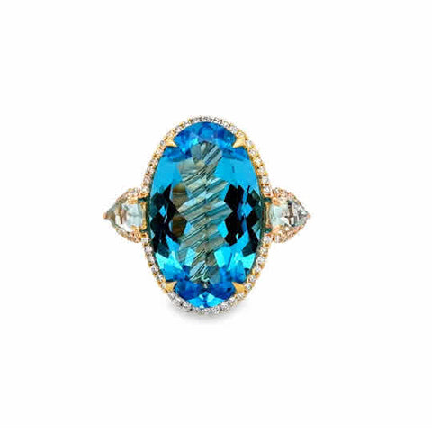 Lady's Yellow 14 Karat Oval Halo Fashion Ring With One = 14.20Ct Oval