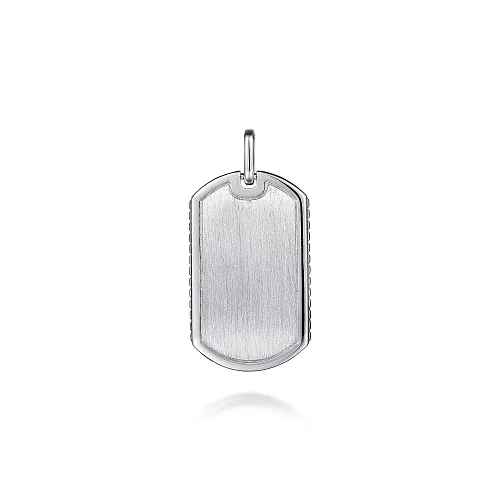 Lady's White Sterling Silver Brushed Dog Tag Charm